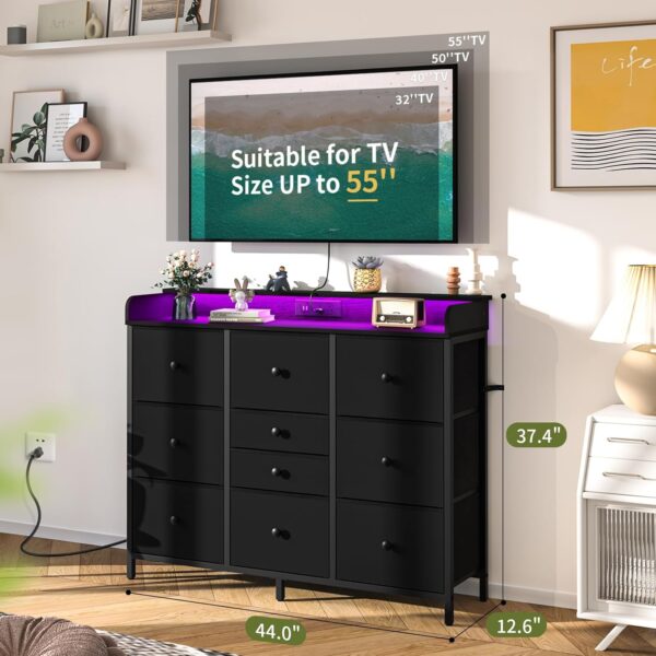 Yoobure Dresser for Bedroom with Charging Station and LED Lights, Tall Dresser TV Stand With 10 Storage Drawers,Fabric Black Dressers & Chests of Drawers,Wood Dresser for Kids Bedroom Closet Organizer - Image 3