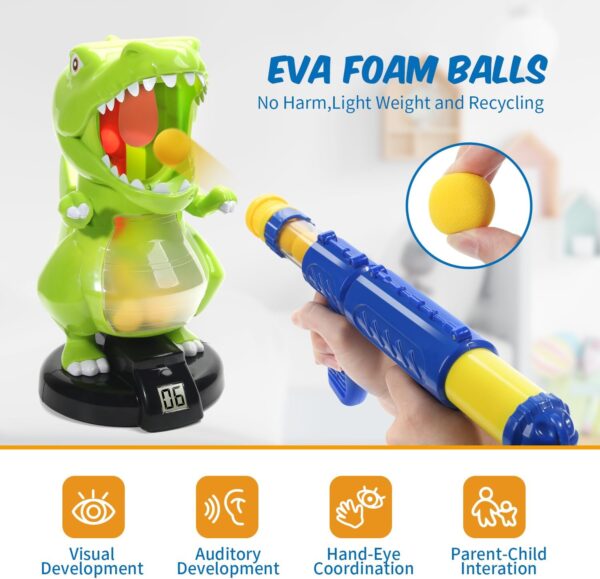 EagleStone Dinosaur Shooting Toys for Boys 5 6 7 8 9 Years Old, Electronic Kids Target Games w/ Air Pump Gun, LCD Score Record, Sound, 24 Foam Balls, Birthday Party Favor,Christmas Gifts for Toddlers - Image 4