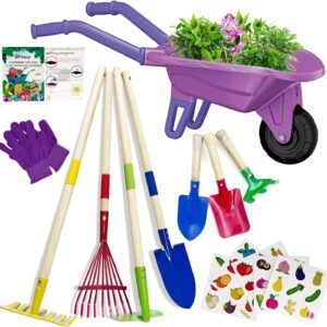 Kids Gardening Tools Outdoor Toys Set Backyard Play with Wheelbarrow Educational STEM Learning Pretend Toys Outdoor Indoor for Toddlers Kids Boys Girls (Purple)