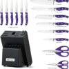McCook MC27 14 Pieces Stainless Steel kitchen knife set with Wooden Block, Kitchen Scissors and Built-in Sharpener, Purple - Image 2