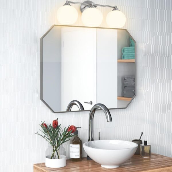 Chrome Bathroom Light Fixtures,3-Light Vanity Lights with Frosted Glass,Mid-Century Modern Bathroom Vanity Light Over Mirror - Image 6
