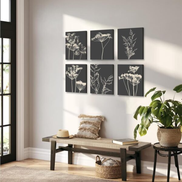 Botanical Wall Art Set of 6, Minimalist Abstract Botanical Prints Leaf Plant Wall Decor Canvas Painting, Boho Farmhouse Floral Botanical Wall Decor for Bathroom, Bedroom, Living Room, - Image 6