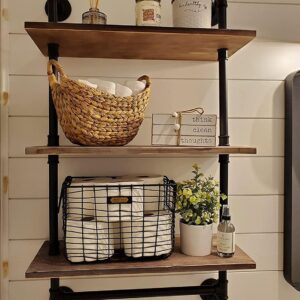 BOSURU Industrial Pipe Bathroom Shelves Rustic Wood Shelves with Towel Bar 24" Farmhouse Wall Shelf for Wall Pipe Shelving