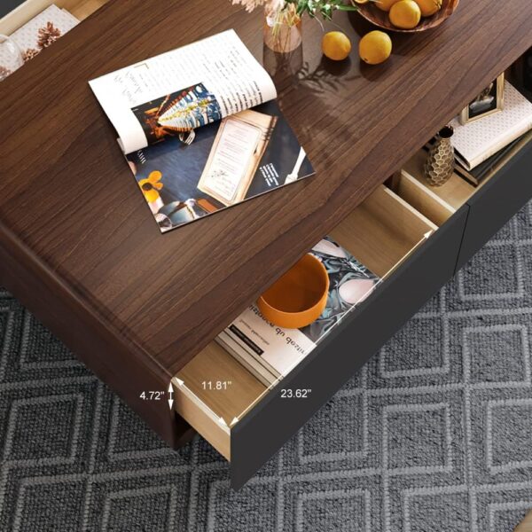 POVISON Modern Coffee Table for Living Room, 51 inch Square Coffee Table with Storage, 4-Drawers Wood Coffee Table, Full-Assembled, Walnut and Black - Image 4