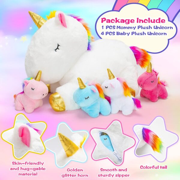 KMUYSL Toys for Girls Ages 3 4 5 6 7 8+ Years - Unicorn Mommy Stuffed Animal with 4 Baby Unicorns in Her Tummy, Soft Unicorn Plush Toys Set, Christmas Birthday Gifts for Baby, Toddler, Kids - Image 3