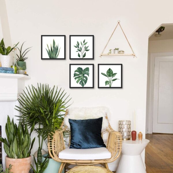 ArtbyHannah Bathroom Wall Art Set of 4 Botanical Wall Decor Green Plant Picture Frame Prints for Home Bedroom Restroom Decoration (Black, 10x10) - Image 6
