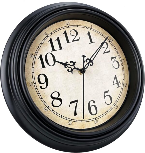 Plumeet Retro Wall Clock, 12'' Non Ticking Classic Silent Vintage Wall Clocks Decorative Kitchen Living Room Bedroom - Battery Operated, Black - Image 4