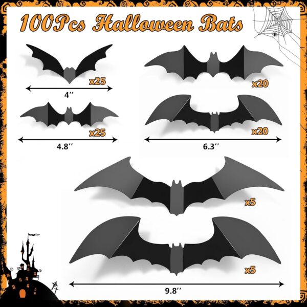 LUDILO Bats Halloween Decorations: Halloween Bats Wall Decor 100pcs Bats Wall Decals PVC 3D Wall Bats Scary Stickers Halloween Party Decorations Indoor Outdoor DIY Home Window Door Halloween Decor - Image 6