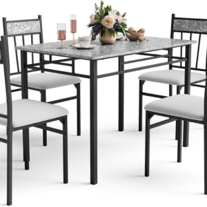 NAFORT 5 Piece Dining Table Set for 4, Faux Marble Kitchen Table and Chairs Set of 4, Modern Rectangular Dining Room Table with Upholstered Dining Chairs, Metal and Wood Dining Set Kitchen Furniture