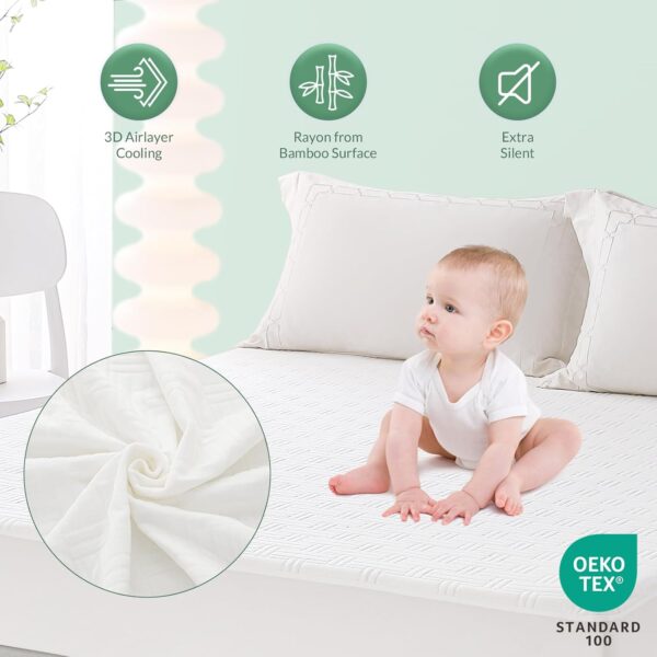 Coriwell King Size Waterproof Mattress Protector - Rayon from Bamboo Mattress Cover Washable - 3D Air Fabric Ultra Soft Breathable Cooling Noiseless Bed Mattress Pad with Deep Pocket Up to 18'' - Image 2