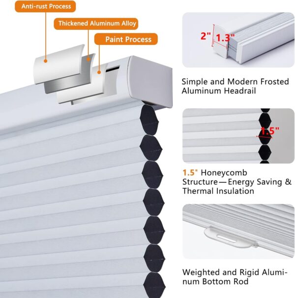 Persilux Cordless Blackout Honeycomb Window Shades, Room Darkening Blinds for Home - 23"W x 48"H, Easy Install - Image 2
