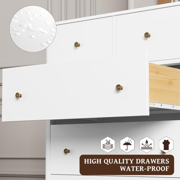 HOUSUIT White Dresser with 5 Drawers, Tall Dresser Chest of Drawers, 5 Drawer Dresser with Deep Space, Wood Dresser Storage Cabinet for Living Room, Hallway, Office, White - Image 6