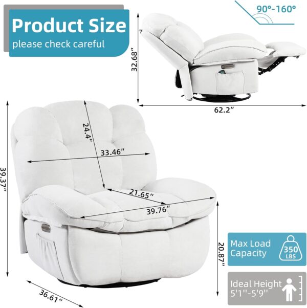 DYHOME Power Recliner Chair, Massage Chair Recliner with Heated, Modern Swivel Rocking Recliner Chairs for Adults with USB, USB-C, White Reclining Swivel Chairs for Living Room, Bedroom - Image 2