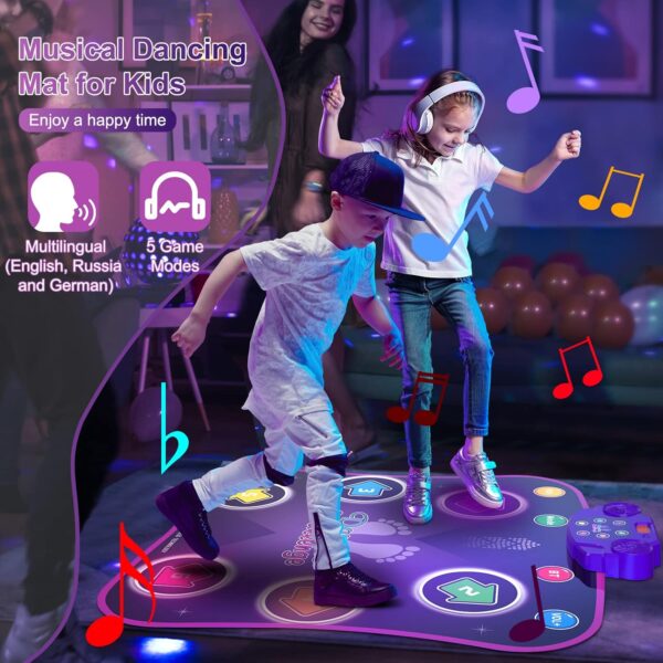 Dance Mat Toys for 3-12 Year Old Kids, Electronic Dance Pad with Light-up 6-Button Wireless Bluetooth, Music Dance with 5 Game Modes, Birthday Toys Gifts for 3 4 5 6 7 8 9 10+ Year Old Girls - Image 3