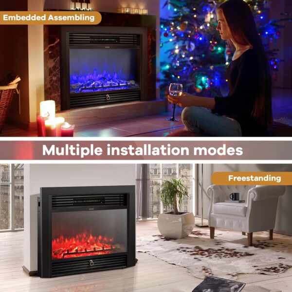 GLACER 28.5'' Electric Fireplace Insert, Recessed & Freestanding with Adjustable Flame Color Timer, Indoor Heater w/Remote Control (750W/1500W) Black… - Image 4