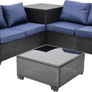 Patio Furniture Set Outdoor Furniture,Outdoor Patio Furniture 7 Pieces,Wicker Patio Furniture with Footstool and Coffee Table,Outdoor Couch for Porch, Poolside, Garden or Backyard