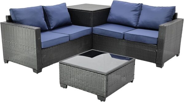 Patio Furniture Set Outdoor Furniture,Outdoor Patio Furniture 7 Pieces,Wicker Patio Furniture with Footstool and Coffee Table,Outdoor Couch for Porch, Poolside, Garden or Backyard