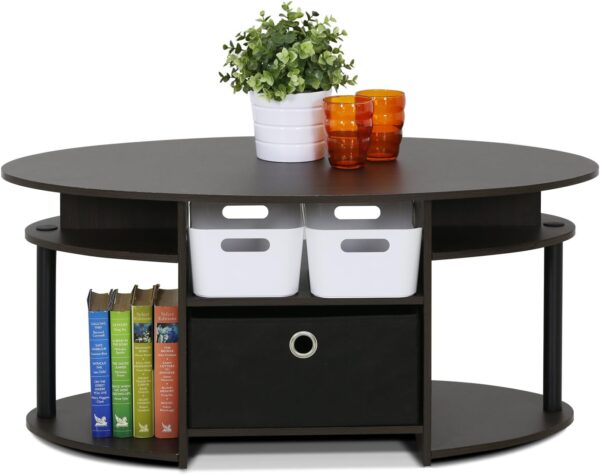 Furinno Jaya Simple Design Oval Coffee Table with Bin for Living Room, Walnut - Image 5