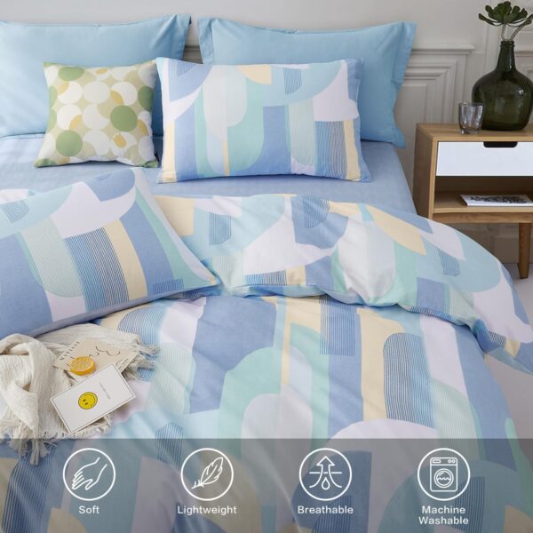 SAPHREAS Blue Geometric Pattern Duvet Cover Set 3pcs Queen Size 100% Cotton Colorful Blocks Bedding Comforter Cover Set 1 Quilt Cover 2 Pillow Cases - Image 4