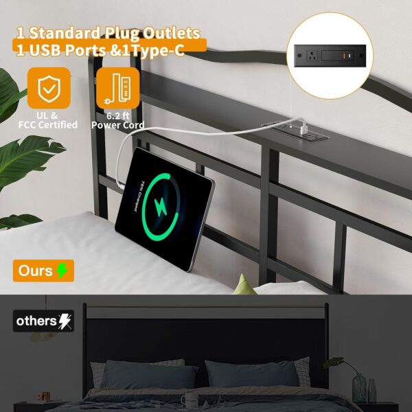 Twin Bed Frame - Twin Bed Frame with Headboard and USB & Type C Charging Station, Heavy Duty Metal Bed Frame No Box Spring Needed with Ample Storage Space - Easy Assembly and Noise Free - Image 4