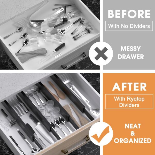 Bamboo Drawer Dividers Organizers, Kitchen Drawer Organizer, Adjustable Drawer Divider for Clothes, Kitchen, Dresser, Bedroom, Bathroom and Office, 4-Pack (Black, 12-17 IN) - Image 2