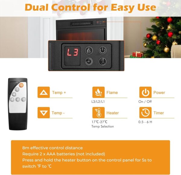 Electric Fireplace with Mantel, 32’’ Freestanding Fireplace Realistic Flame with Thermostat, 3 Brightness & Remote Control, Electric Fireplace Heater with Temperature Control & Timer (White) - Image 3