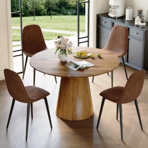 Round Dining Table Set for 4, Modern Kitchen Table Small 45 Inch Dinner Table Wood Round Dinner Table for Living Room (Wood Table+Style 1 Brown Chairs, 45'' Table+4 Chairs)