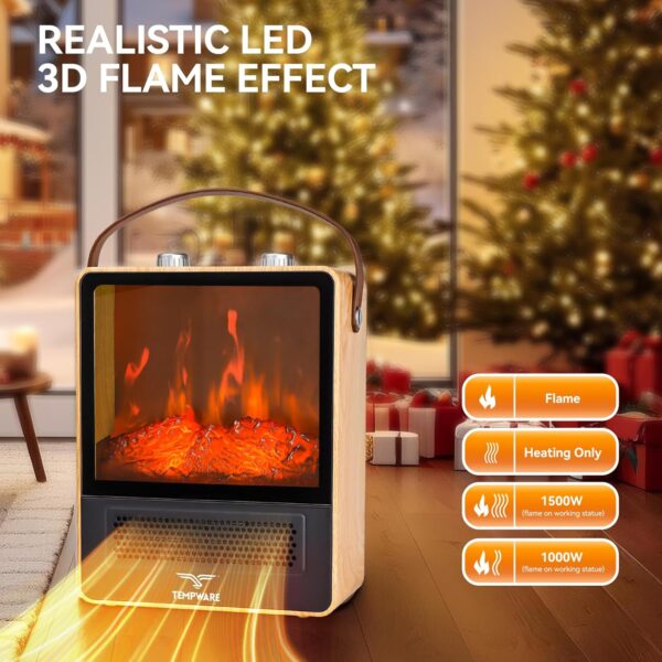 Electric Fireplace Heater, 1500W Portable Space Heater, Fireplace with Realistic 3D Flame Effect and Overheating Safety Protection, Quiet and Safe for Indoor Use Office Bedroom, Oak - Image 6