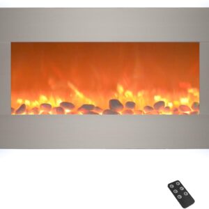 Electric Fireplace - 30 Inch Wall Mounted Fireplace - 13 Backlight Colors and Remote Controlled LED Flames, Heat, and Brightness by Northwest (Silver)
