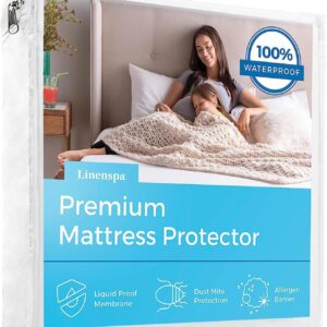 Linenspa Waterproof Smooth Top Premium Full Mattress Protector, Breathable & Hypoallergenic Full Mattress Covers - Packaging May Vary,White