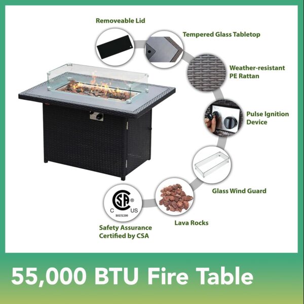 Fully Assembled Sectional 11 Piece Ohana Outdoor Patio Furniture Sunbrella Taupe Black Wicker Conversation Set with 42-inch Propane Gas Fire Table - Image 5