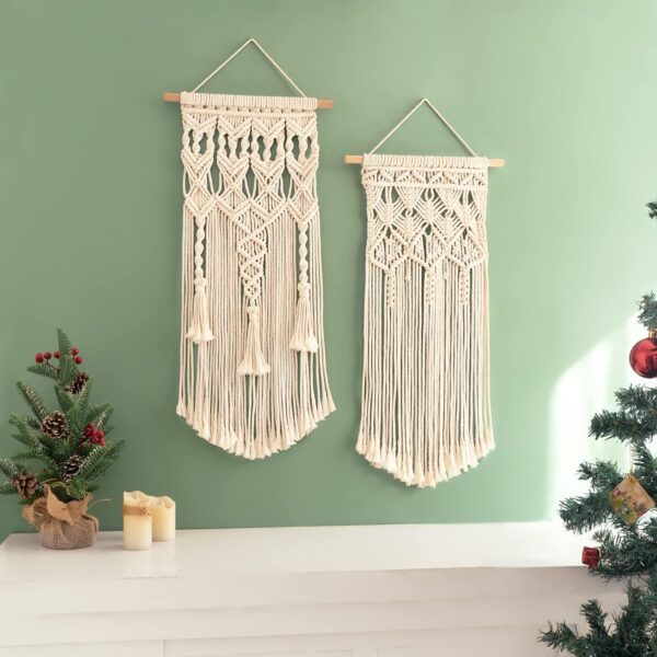 Mkono 2 Pcs Macrame Woven Wall Hanging Boho Chic Geometric Art Decor - Beautiful Bedroom Nursery Apartment Home Decoration, Gift for Girls Adults Birthday, 28" L x 13" W - Image 4