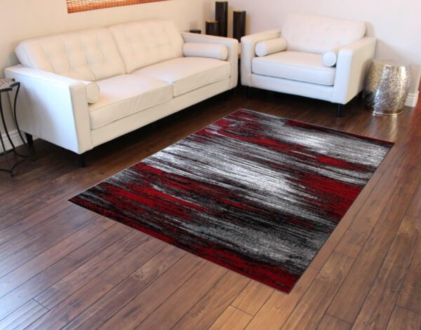Masada Rugs, Modern Contemporary Area Rug, Red Grey Black (6 Feet X 9 Feet) - Image 2