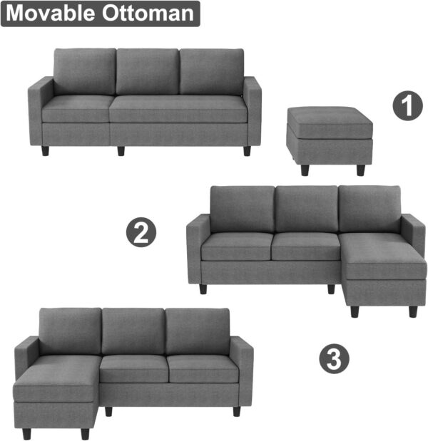 HONBAY Convertible Sectional Sofa, Convertible L Shaped Couch with Reversible Chaise, Sectional Couch for Small Space Apartment, Grey - Image 5