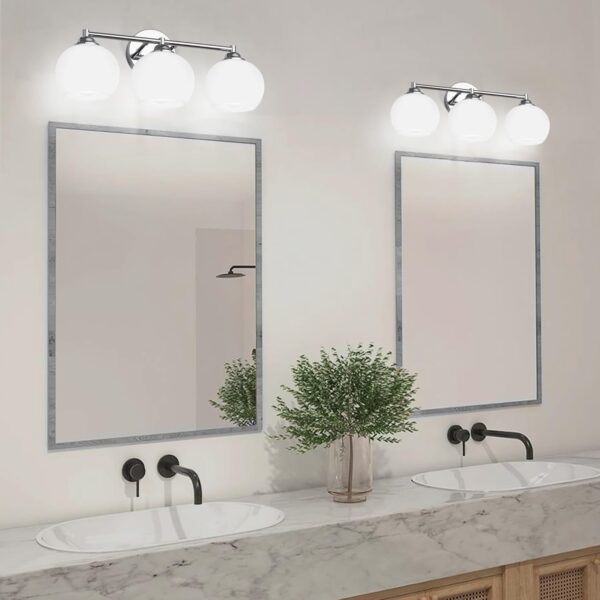 Chrome Bathroom Light Fixtures,3-Light Vanity Lights with Frosted Glass,Mid-Century Modern Bathroom Vanity Light Over Mirror - Image 7