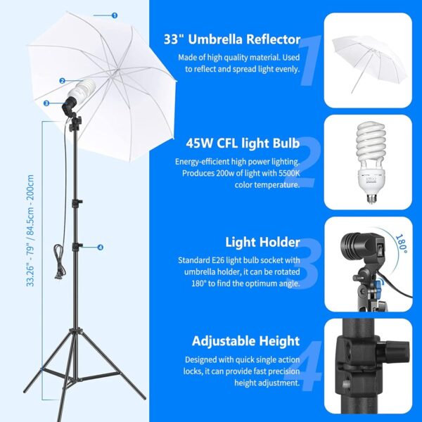 NEEWER Photography Lighting kit with Backdrops, 8.5x10ft Backdrop Stands, UL Certified 5700K 800W Equivalent 24W LED Umbrella Softbox Continuous Lighting, Photo Studio Equipment for Photo Video Shoot - Image 4