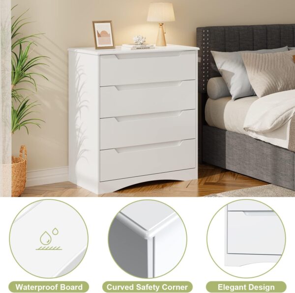 Gizoon 4 Drawer Dresser, White Chest of Drawers with Large Storage Capacity, Bedroom Dressers and Organizer with Embedded Handles and Sturdy Anti-Tripping Device for Office, Living Room, Hallway - Image 6