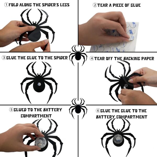Dazzle Bright 36 Pcs LED Halloween 3D Spider Decorations Wall Stickers, 4 Different Size Removable PVC Wall Sticker for Indoor Home Window Decor Party Supplies - Image 4