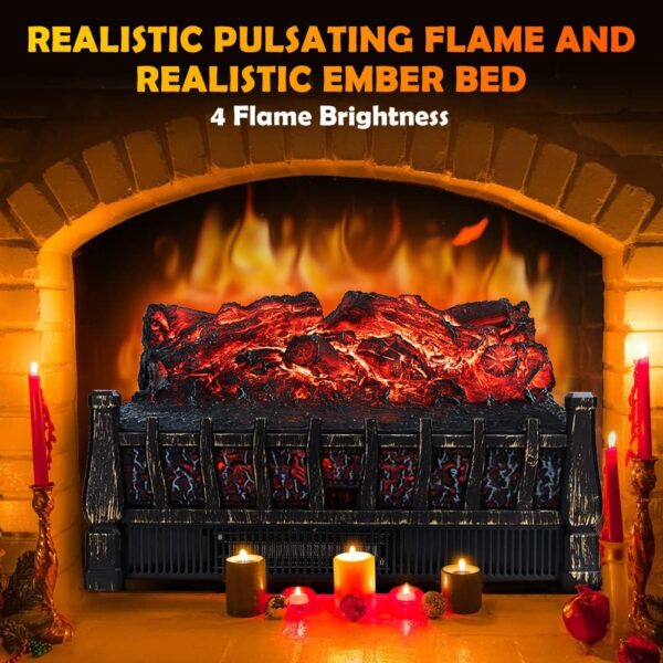 LifePlus Electric Fireplace Logs Heater, Fireplace Insert Heater with Remote Control, Realistic Flame Effect, Infrared Fireplace Heater for Indoor Use 8H Timer, Adjustable Brightness - Image 2