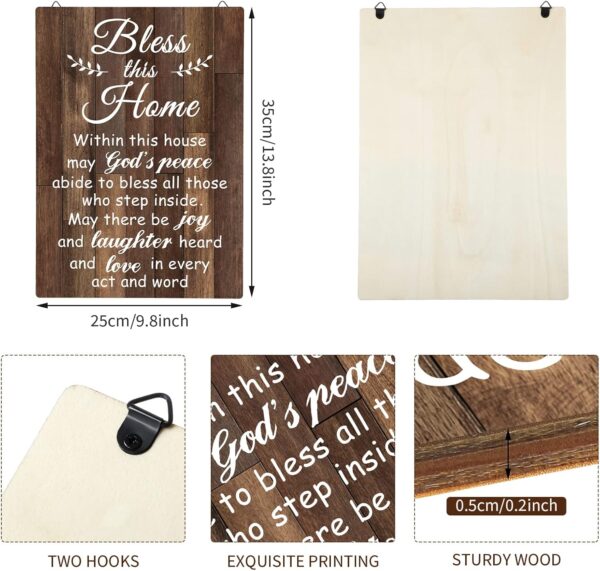 House Warming Gifts Bless this Home Wall Decor House Blessing Plaque Farmhouse Entryway Sign Wood Rustic Sign for Living Room Bedroom Homeowner Gift Religious Decoration(Brown, 13.8 x 11 Inches) - Image 3