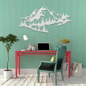 METALPLEX Mountain Range View - Metal Wall Art Home Décor Living Room Office Dining Aluminum Composite Ready to Hang Outdoors and Indoors (Silver, W 30" x H 14" (Large)