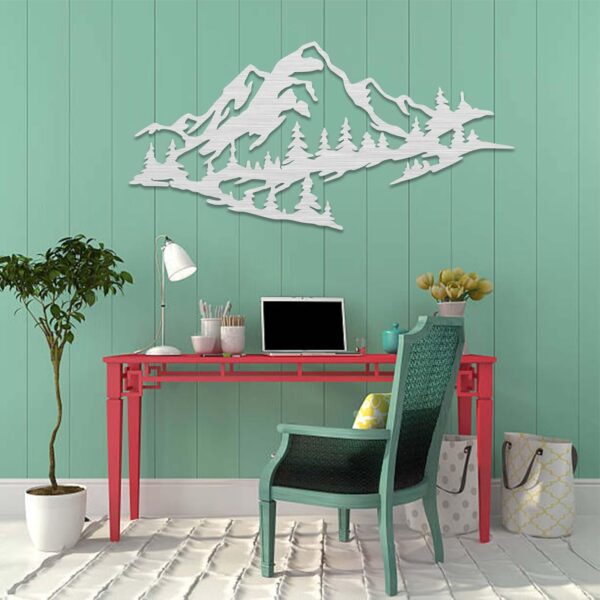 METALPLEX Mountain Range View - Metal Wall Art Home Décor Living Room Office Dining Aluminum Composite Ready to Hang Outdoors and Indoors (Silver, W 30" x H 14" (Large)