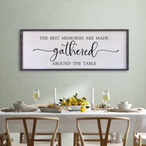 The Best Memories Are Made Gathered Around The Table Wall Decor 40"x15" Large Rustic Farmhouse Dining Room Wood Framed Modren Signs Kitchen Home Simple Hanging Wall Art (Black)
