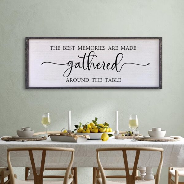 The Best Memories Are Made Gathered Around The Table Wall Decor 40"x15" Large Rustic Farmhouse Dining Room Wood Framed Modren Signs Kitchen Home Simple Hanging Wall Art (Black)