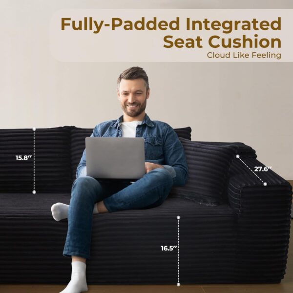 104" L-Shape Modular Sectional Sofa Couch - Comfy Upholstered Cloud Couch for Living Room - Modern Minimalist Couch,Deep Seat,No Assembly Required (Black,Plush Corduroy, Left Facing Chaise) - Image 4