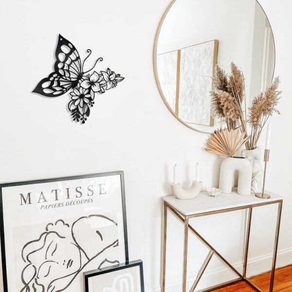 EZ4ENCE Butterfly Decoration Wall Art, Metal Hanging, Wall Home Decor, Boho, Nature Themed, Bohemian Style, for Bedroom Living Room Home Wall, Black, Large - Image 2