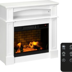 HOMCOM 31.75" W x 31" H Electric Fireplace Mantel TV Stand, Media Console Center Cabinet with a Shelf, White