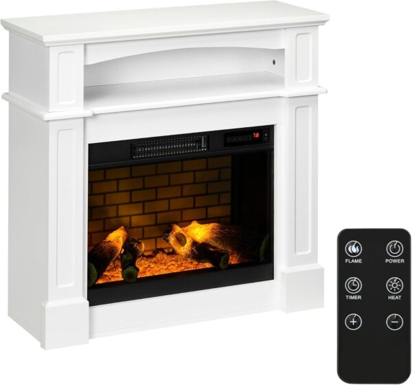 HOMCOM 31.75" W x 31" H Electric Fireplace Mantel TV Stand, Media Console Center Cabinet with a Shelf, White