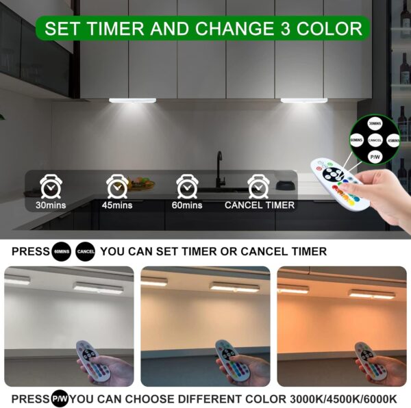 SZOKLED Under Cabinet Lighting Rechargeable 48-LED Wireless Under Cabinet Lights Remote, Kitchen Counter Lights Closet Lights RGB Perfect for Indoor Pantry Display Shelf 15 Color Changing(6 Packs) - Image 6