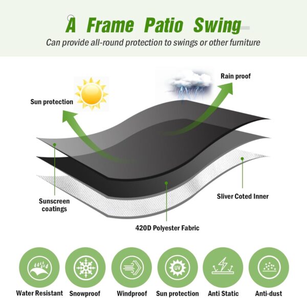 Kasla Outdoor Swing Cover, A Frame Patio Swing Cover,Swing Cover for Outdoor Furniture Porch Cover Glider Hammock Cover Waterproof 72" LX55 WX67 H - Image 4